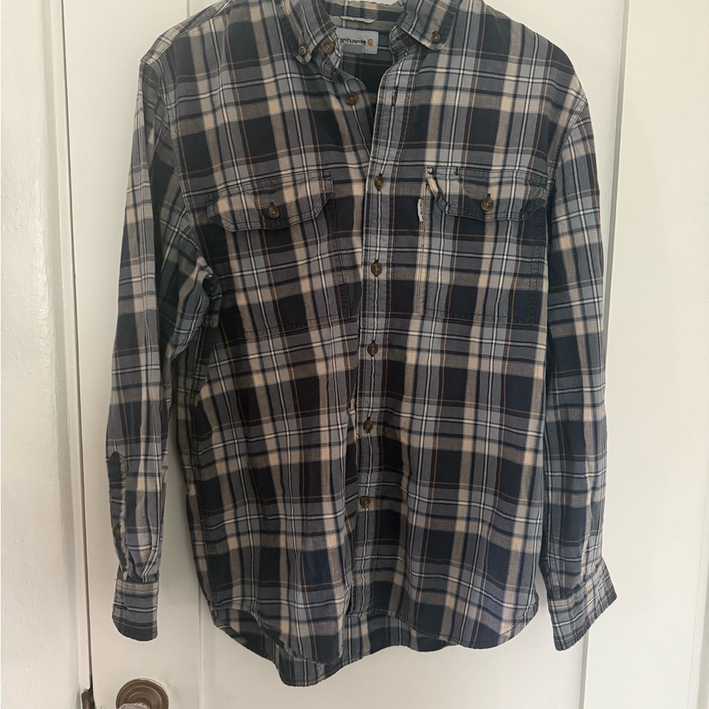 Carhartt Navy and White Plaid Button Down Shirt